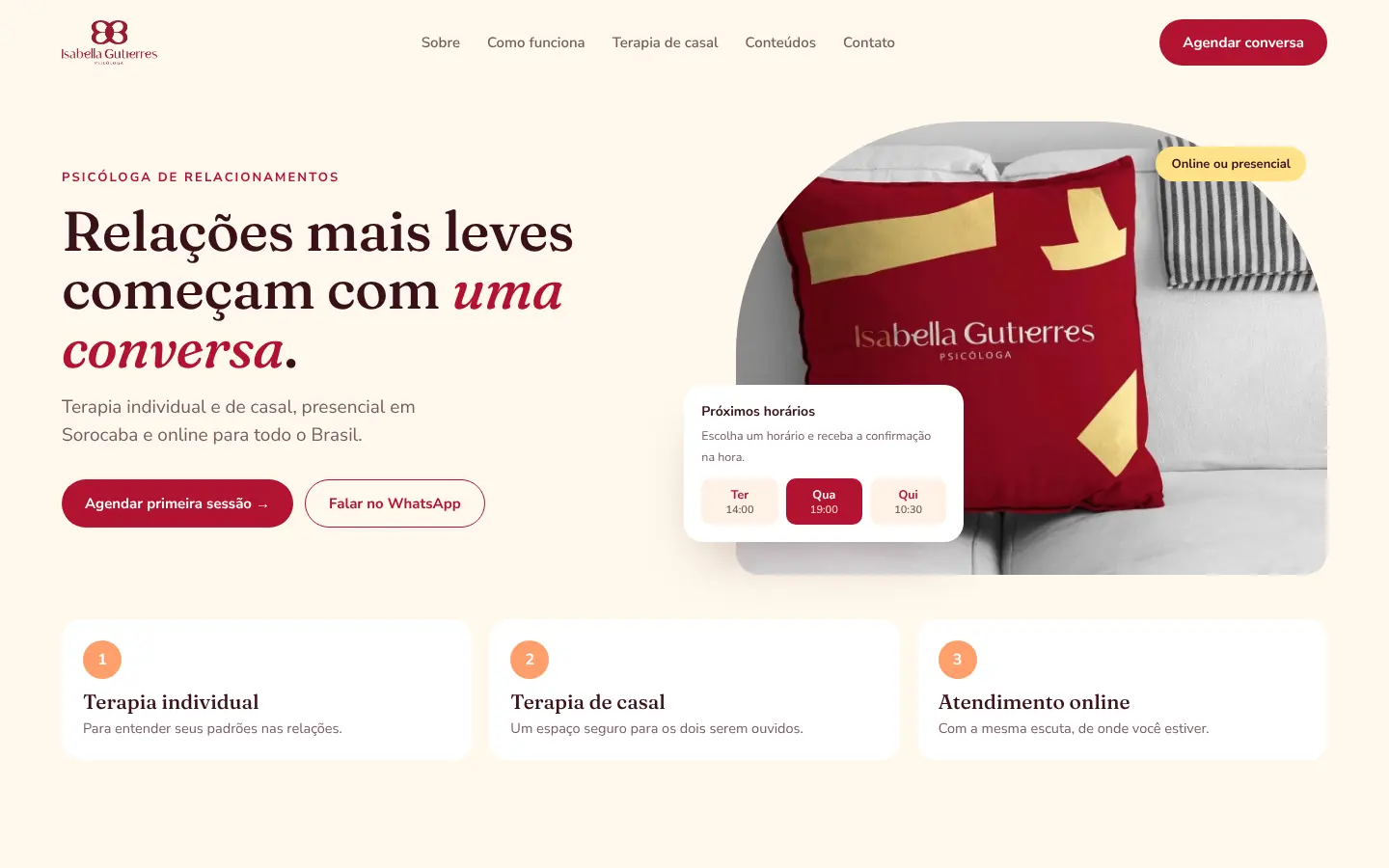 Página inicial do site de Isabella Gutierres no computador